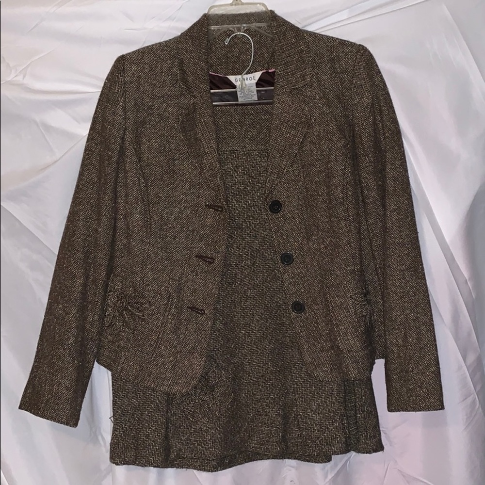 Brown tweed skirt suit